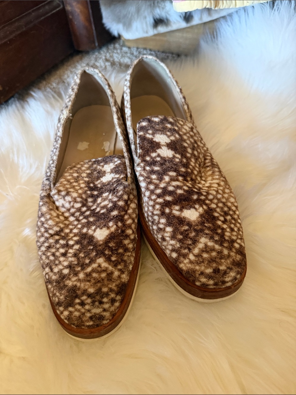 Free People Brown and Cream Patterned Slip-On Loafers